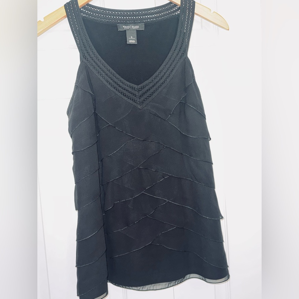 WHBM Black Layered Ruffle Tank Top Size Small Dressy Sleeveless - Picture 1 of 5
